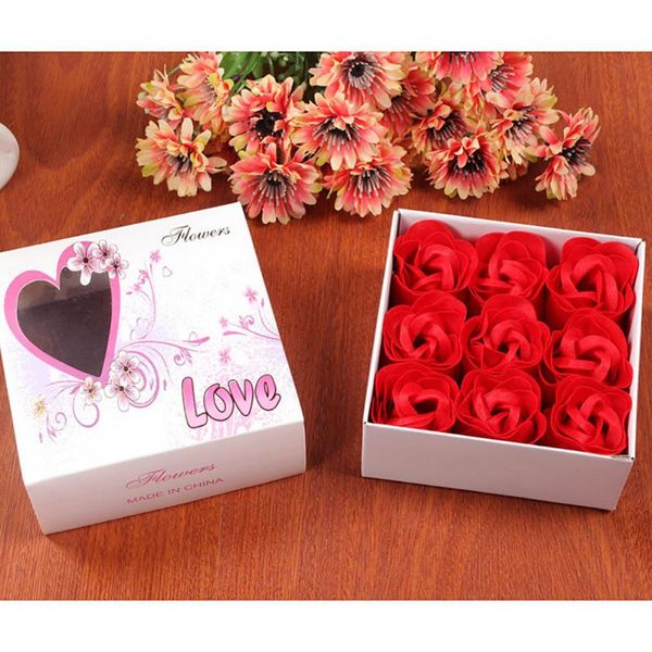 

9pcs rose soap heart scented bath body petal rose flower soap case wedding decoration flower