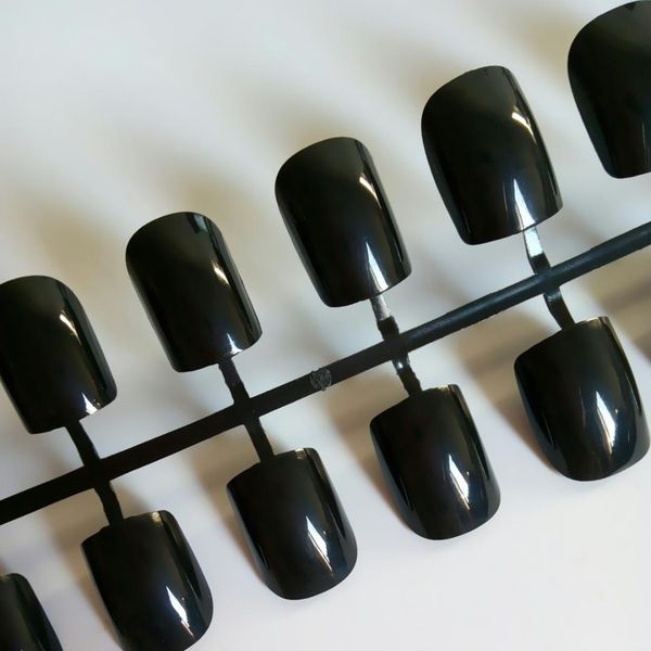 

24pcs fashion false nails black fake nail for finger full cover nail art tips daily wear beauty accessories bm, Red;gold
