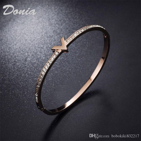 

donia jewelry two color electroplating exaggerated micro inlay zircon letter adjustable opening bracelet personalized birthday gift, Black