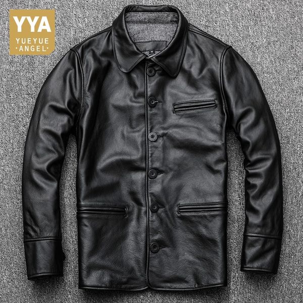

new brand mens clothes 2019 jaqueta masculina lapel business genuine leather jacket men single breasted coat blouson moto homme, Black