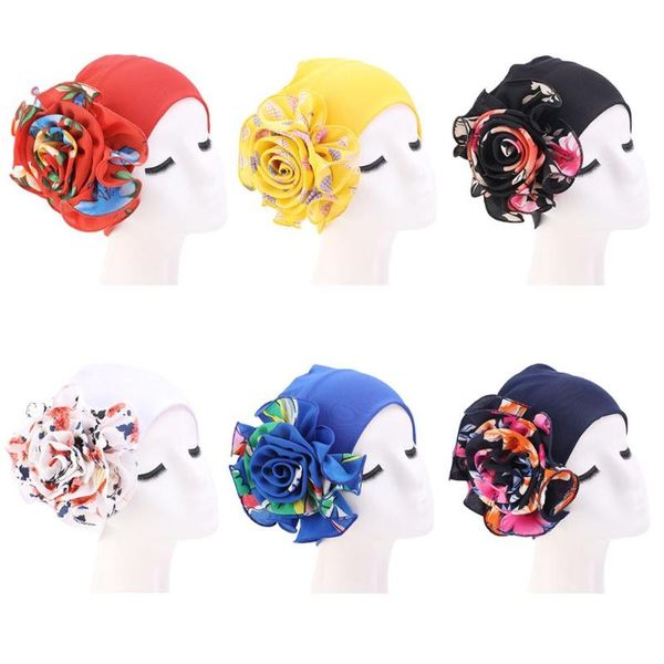 

women muslim flower hat turban chemo cancer beanie skullies lady headwear caps bonnet islamic arab flower printed casual, Blue;gray