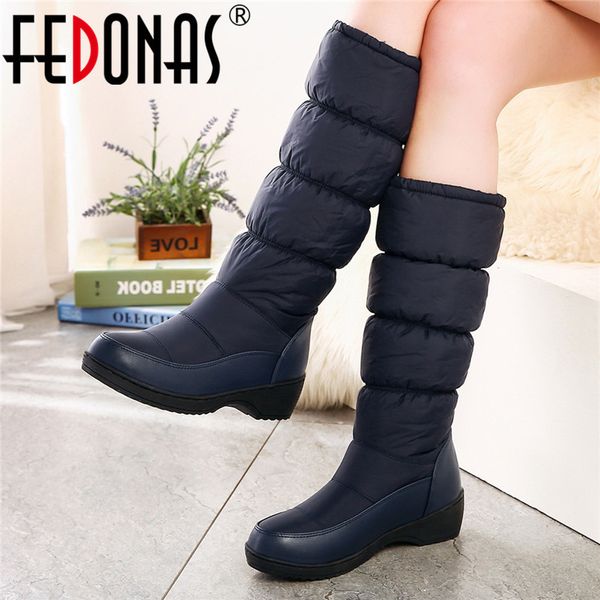 

fedonas fashion women mid-calf boots 2020 new keep warm round toe plush snow boots basic casual shoes woman slip-on women shoes, Black