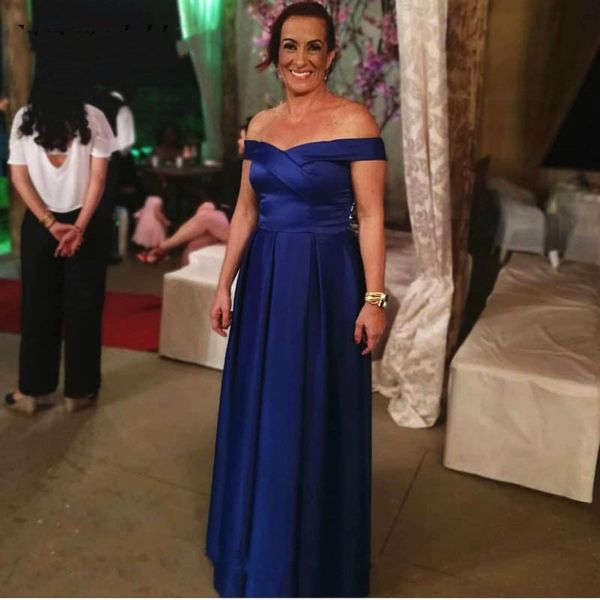 

navy blue satin plus size mother of the bride dress off shoulder floor length column 2019 formal evening gowns customize, Black;red
