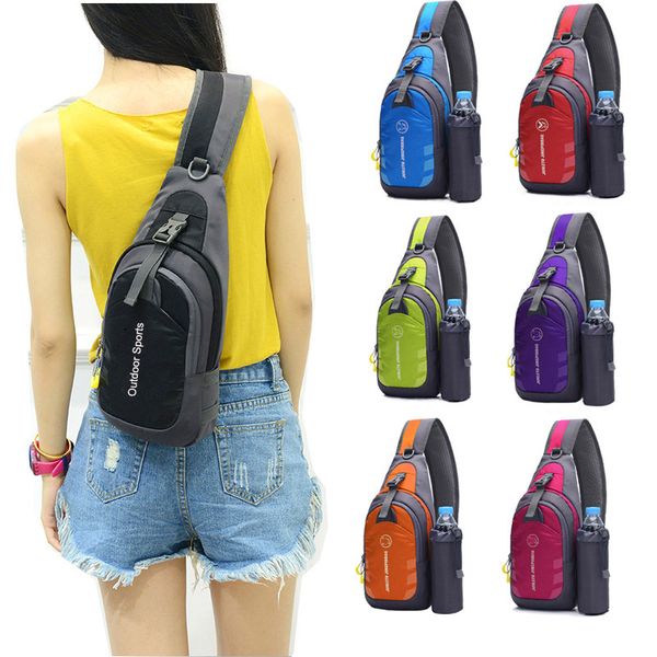 

new arrival fashion chest pack with bottle pouch hit color sling single shoulder strap back bag chest cross body bag
