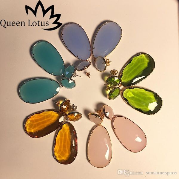 

queen lotus famous brand original crystal vintage women drop earrings for wedding 5 colors whosale, Silver
