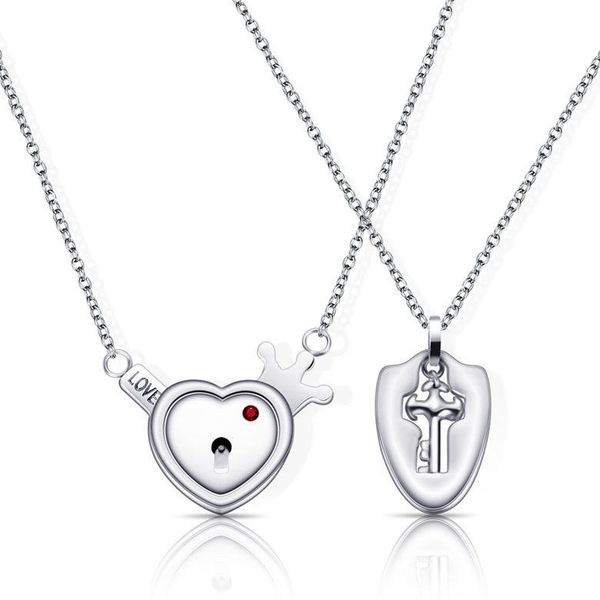 

necklaces pendants jewelry elegant fashion grade quality titanium steel necklaces stainless steel heart key couple necklaces, Silver