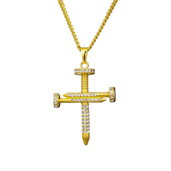 

мужская мода личность ожерелье rhinestone cross hip hop ювелирные кристалл золото 60см длинные цепи punk дизайнерская ожерелья для мужчин по, Silver