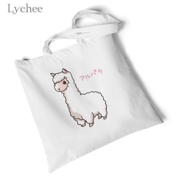 

lychee harajuku cartoon animal llama print woman canvas bag korean simple package handbags shoulder bags casual shopping tote