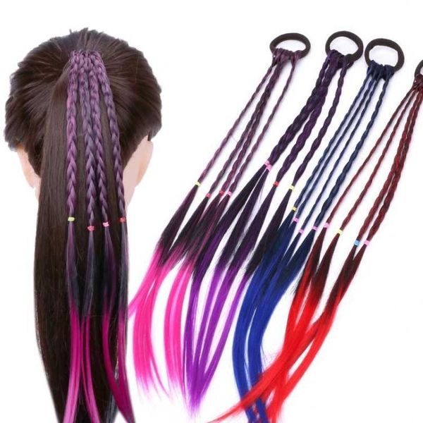 

girls colorful wig ponytail hair ornament wig headband rubber bands hair bands headwear kids twist braid rope hair accessories, Slivery;white
