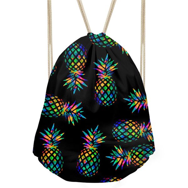 

think cartoon pineapple 3d printing bunch pocket girls shoulder bags high capacity women drawstring bag travel pouch school bags