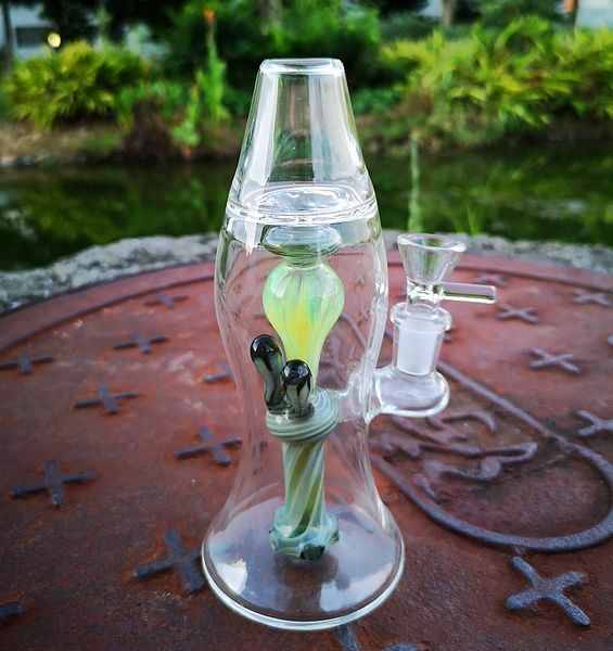 Новая лавовая лампа Бонг 8-дюймовые пьянящие стеклянные водопроводные трубы Турбина Perc Толстые бонги Зеленое масло Dab Rigs 14 мм Соединение с чашей