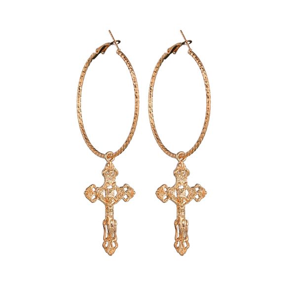 

misscycy 2018 new fashion gold color cross hanging earrings vintage hoop earrings for women fashion jewelry, Golden;silver