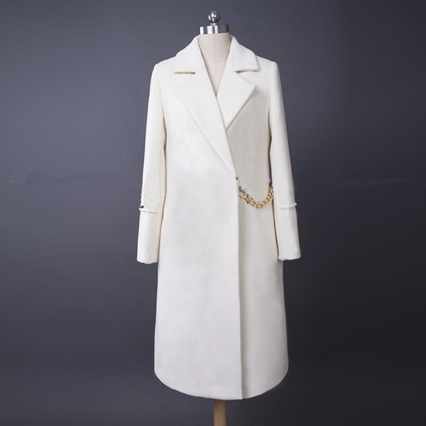 

new winter 2019 runway designer coat women's long sleeve chain victoria wool coat outer overcoat size xs-xxl, Black