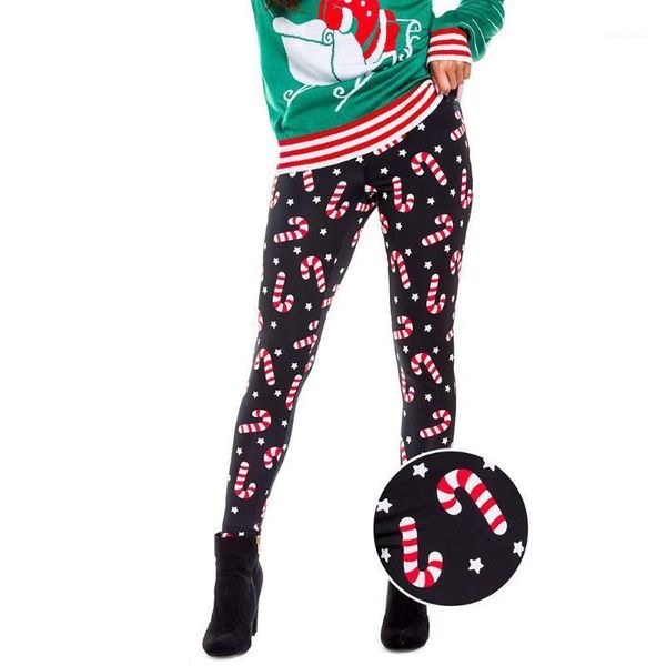 

santas claus christmas tree deer printed 3d leggings tights designer women christmas leggings snow spark, Black