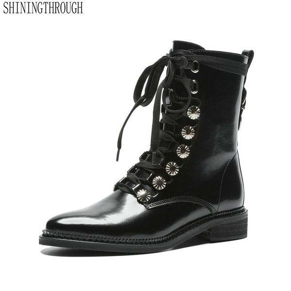 

genuine leather women ankle zipper boots fashion erogenous square heel women shoes spring autumn party ladies shoes, Black