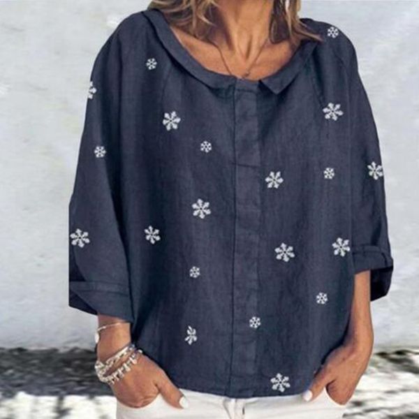 

summer party casual fashion blouse womens cocktail 3/4 sleeve printing loose casual, White