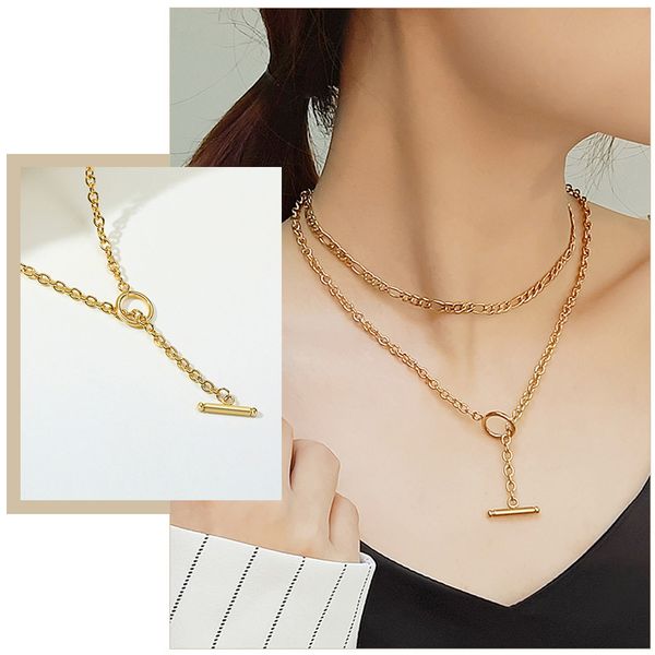 

women's minimalist stainless steel o chain choker necklaces 18" with toggle clasp accessories, Silver