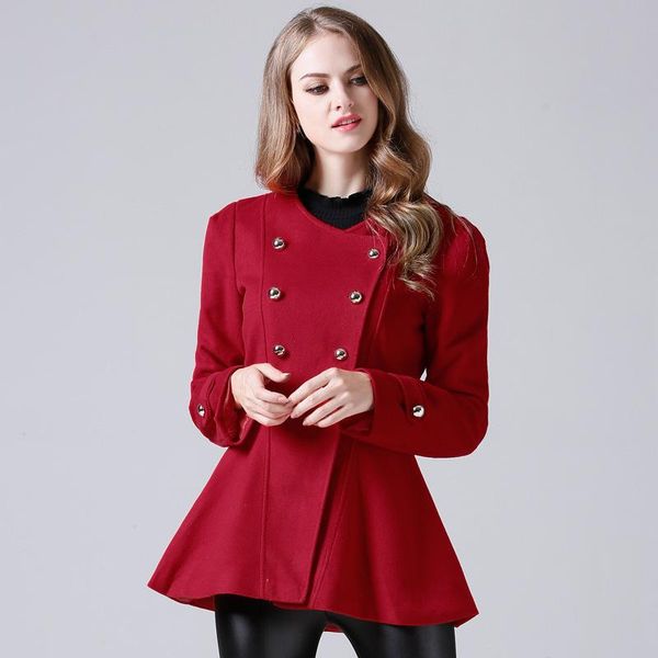

модные шерстяные пальто o-образным вырезом пальто женщина хлопок свободные 2017 весна / зима красный элегантный двубортный женский, Black