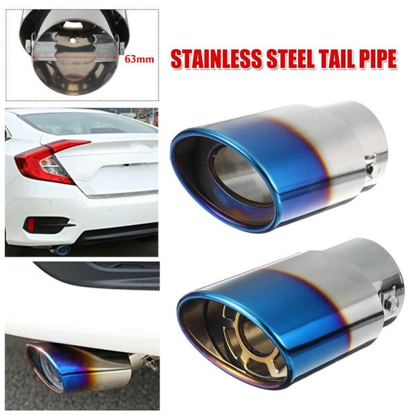 

car exhaust pipe muffler tail pipe universal stainless steel length 63mm interface half-grilled blue end tail