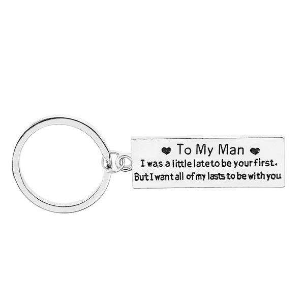 

12pc wholesale to my man engraved keychain valentine's day gift keychain for family husband boyfriend lover couple key ring hot, Silver
