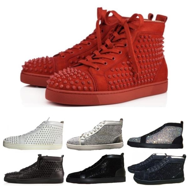 

news studded spikes casual flats red bottom luxury shoes mens womens party designer sneakers lovers genuine leather shoes, Black