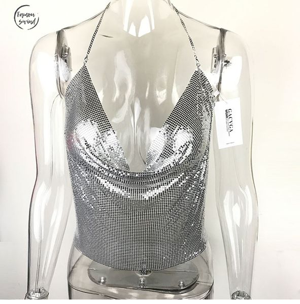 

2019 backless crop sequins women halter tank summer cropped bra crop strap ladies party camis vest blusa, White
