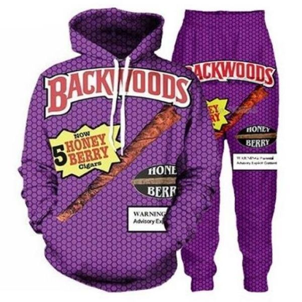 

новые мужчины / женская 3d печать мода backwoods honey berry блантс смешной костюмы crewneck hip hop 2 шт set толстовки wr41, Gray