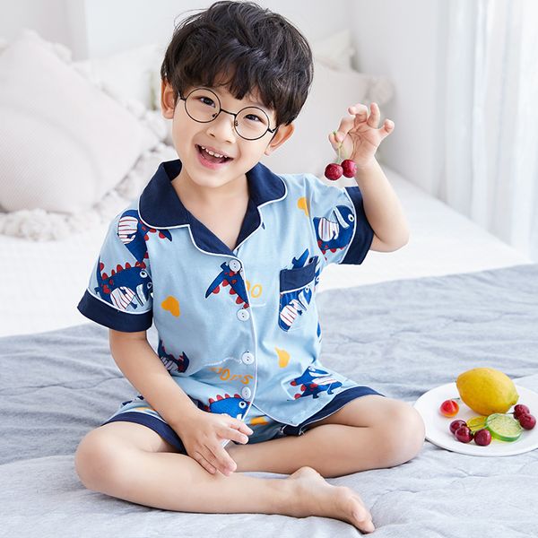 

new kids clothes baby pajama sets for boys girls cartoon dinosaur outfits set short sleeve blouse +shorts sleepwear pajamas, White