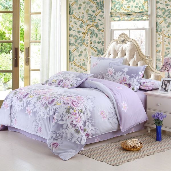 

4pcs/lot printing comforter bedding sets flower pattern ab side linings duvet cover bed sheet pillowcases home textile cover set