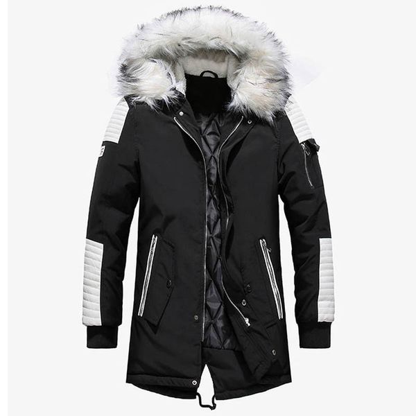 

2019 dropshipping new winter jacket men thicken warm parkas casual long outwear hooded collar jackets and coats men veste homme, Black