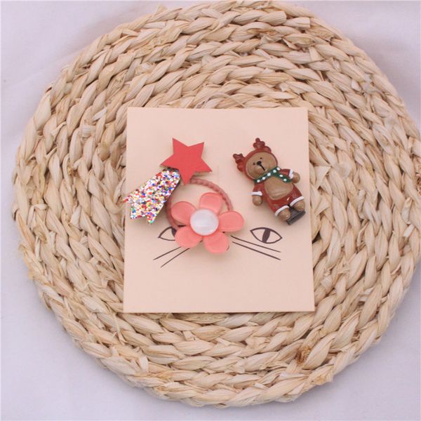 

children's spring and summer hair accessories set hair clip ring cute simple three-piece set, Slivery;white