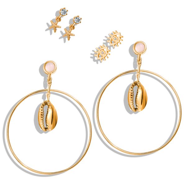 

3pcs / set hoop earrings creative gold-plated earrings new marine starfish festival exaggerated earrings, Golden;silver