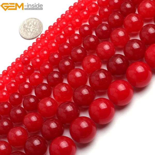 

gem-inside 4-14mm round stone beads smooth red jade beads for jewelry making bracelets for women 15'' diy jewellery