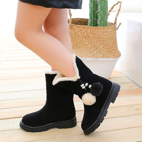 

baby shoes boots children kids baby girls winter warm solid hairball snow short boots shoes infant kids booties #g2, Black;grey