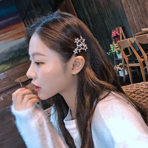

m mism korean style cute women girl flash rhinestone snow five star hairgrip simple elegant hair pins hair accessories side clip