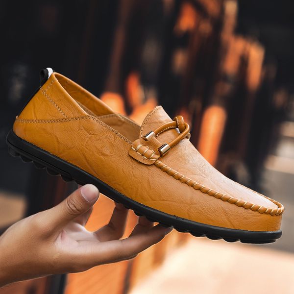 

fashion four season leather men casual shoes loafers design driving men flats footwear slip on mens breathable moccasin shoes, Black