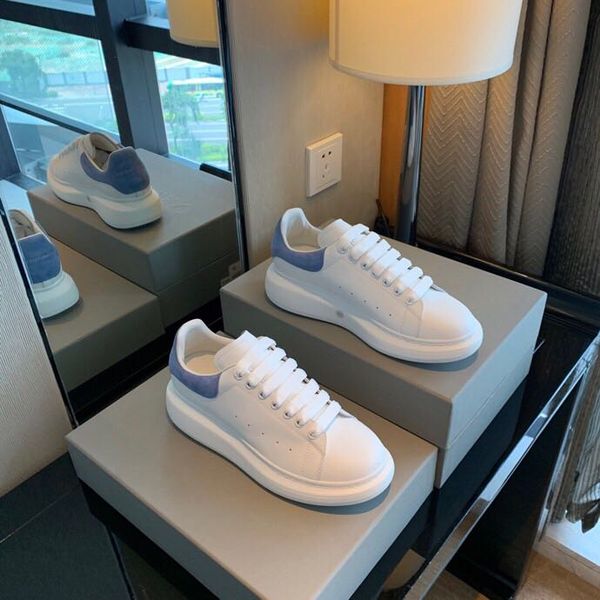 

high-quality casual shoes for men and women couples 2019 new white shoes luminous original silk leather double rubber sole blue heel, Black