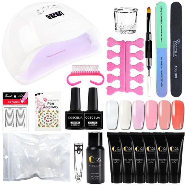 

poly extention gel kits nail art french nail clear pink withe nude colors tips crystal uv gel slice brush set