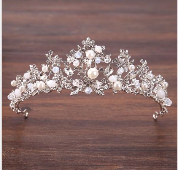 

bride headdress silver handmade crystal beads crown hair ornament bride princess crown wedding dress, Slivery;golden
