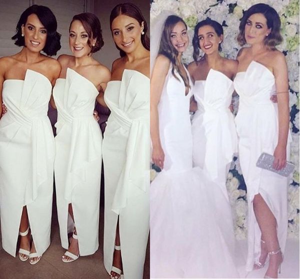 

2019 unique ruched sheath bridesmaid dress white maid of honor gown plus size party formal wedding guest dresses custom made, White;pink