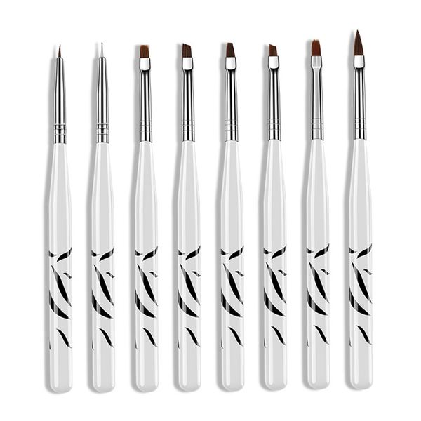 

8 pcs zebra pattern uv gel pen brush nail art brush pen dotting drawing paint salon tool set 669, Silver