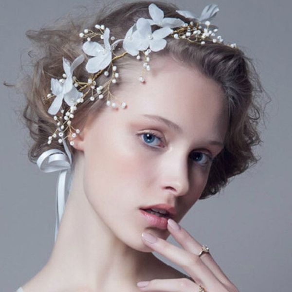 

wedding headbands bridal hair accessories beautiful flower headbands fashion women hair band simple elegant bride jewelry, White;golden