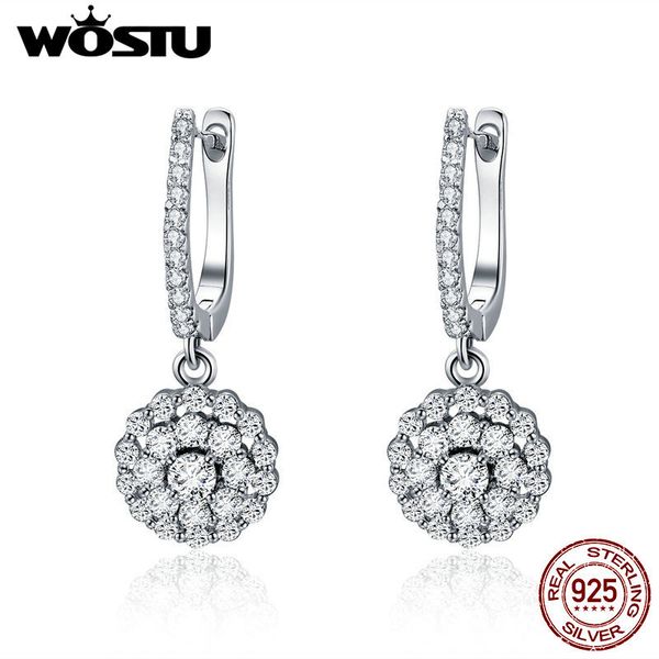 

wostu real 925 sterling silver vintage round drop earrings with cubic zirconia luxury woman earring designer jewelry gift cqe517