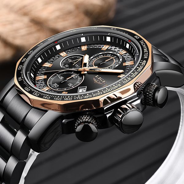 

lige mens watches army chronograph watch sports casual waterproof male watch quartz man wristwatch, Slivery;brown