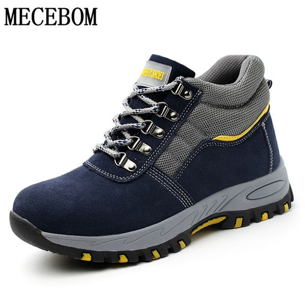 

men outdoor boots cow suede big size winter ankle boots outdoor steel toe cap leisure plush thick bottom non-slip men, Black
