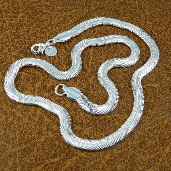 

wholesale 925 silver jewelry fashion jewelry 6mm flat bone snake chain necklace