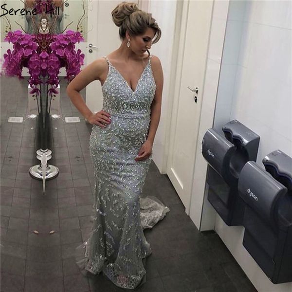 

dubai grey mermaid evening dresses 2019 pearls beading luxury sleeveless evening gowns real p la60729, White;black