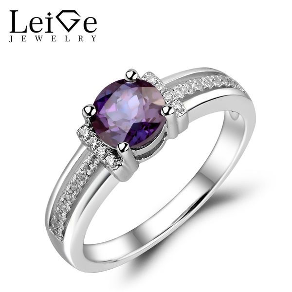 

leige jewelry alexandrite ring 925 sterling silver engagement promise rings round cut gemstone jewelry for women june birthstone, Golden;silver