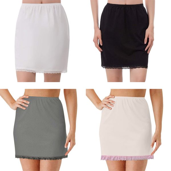 

lined skirt for short skirt women summer elastic waist petticoat anti-transparent milk silk lace skirts, Black;red