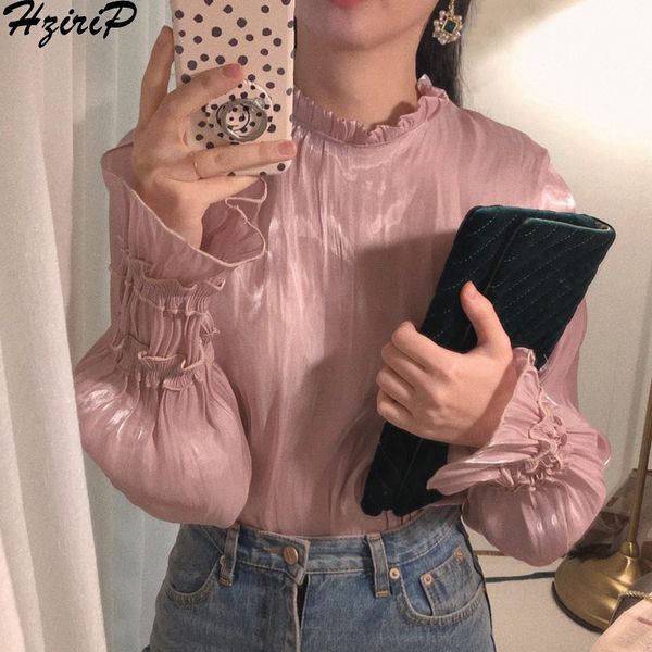 

hzirip korean chic blouses spring autumn fashion loose flare sleeve solid casual lace up shirt women 2019 elegant 3 colors, White